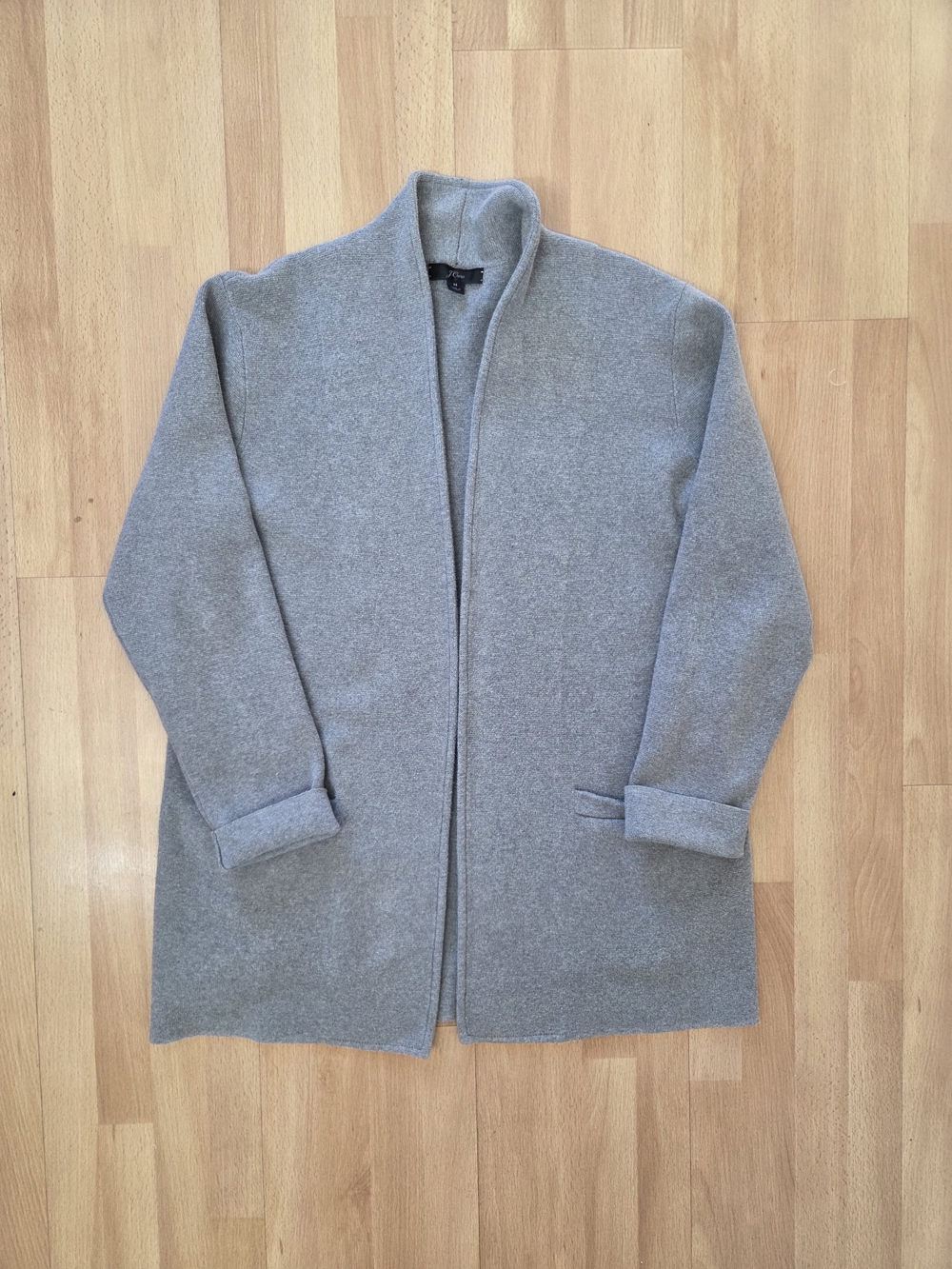 J.Crew Gray Open Front Cardigan Sweater Coat Shawl Collar Pockets Medium